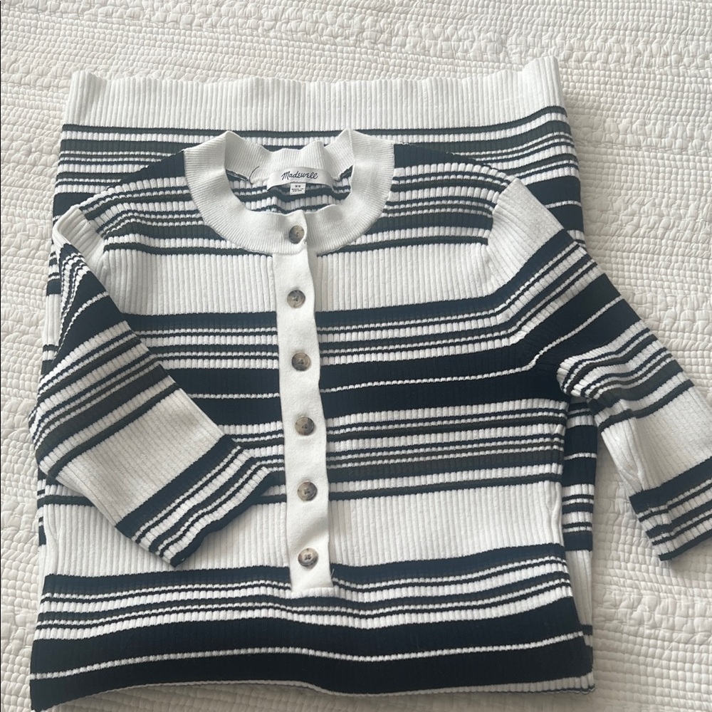 Madewell Black and White Striped Midi Dress